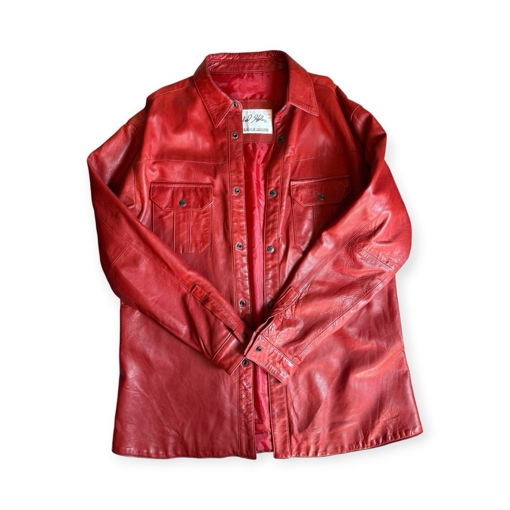 Vintage Michael Hoban North Beach Leather Red 3/4 Length Jacket Coat see pics